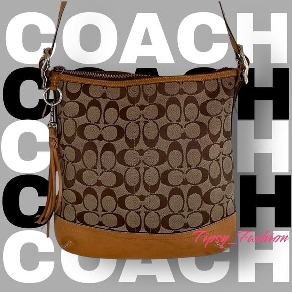 Coach Signature Leather Slim Crossbody Shoulder Bag Vintage M04K 9362 Khaki - Picture 1 of 16